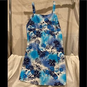 Light blue tropical type print dress